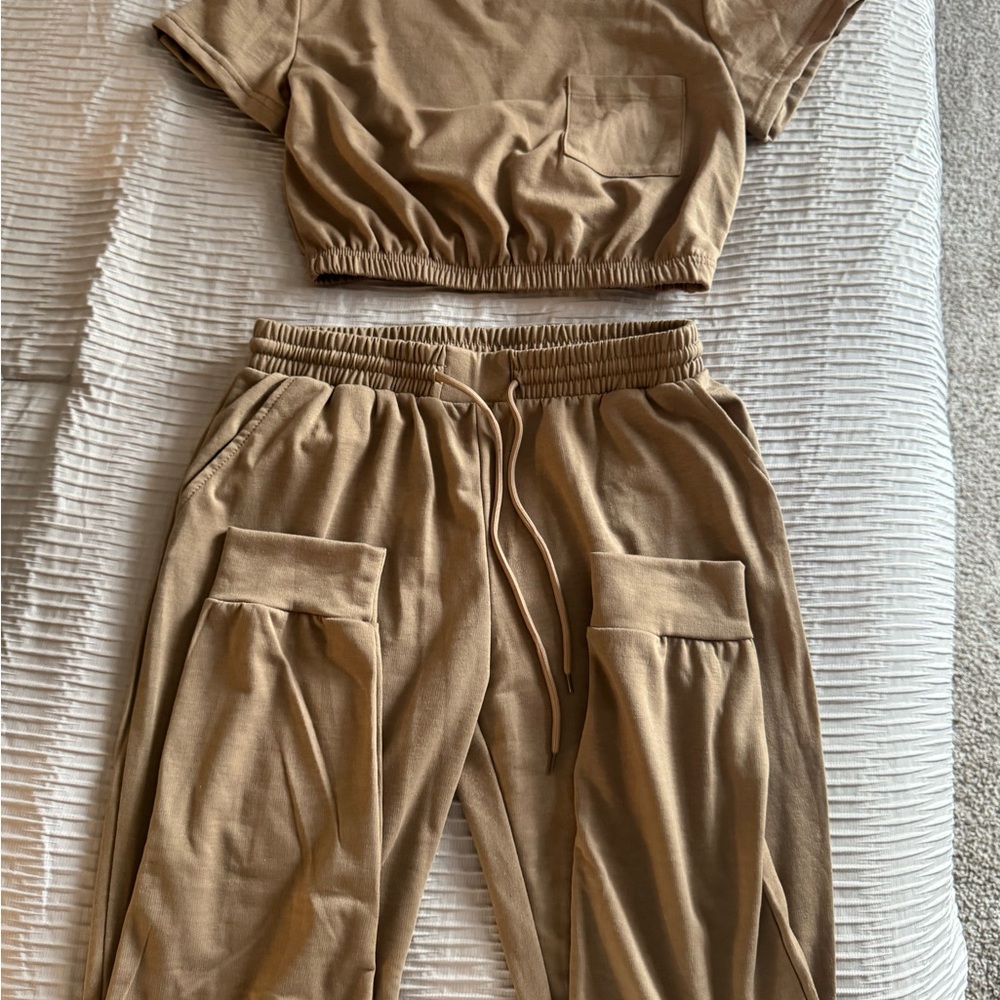 Shosho Tan Women's Track Pants & Crop Top Set